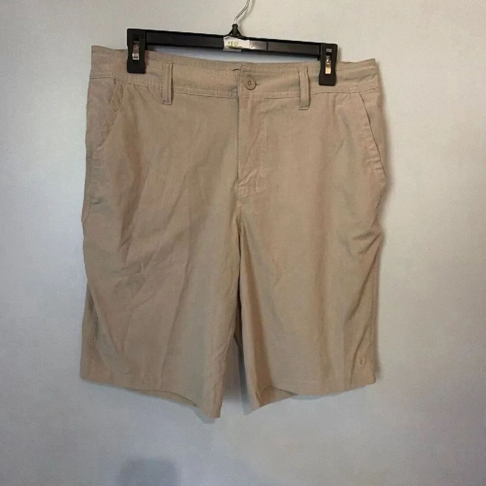 Hang Ten Men’s Size 32 Beige Hybrid Chino Board Shorts Zip Pocket #1100